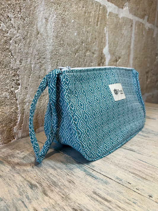 Kosmetiktasche & Strand-Case türkis – Fouta-Design mit wasserabweisendem Innenfutter - Majovida Islas Baleares S.L.