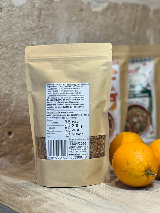 Granola Miterra con bayas de goji y arándanos