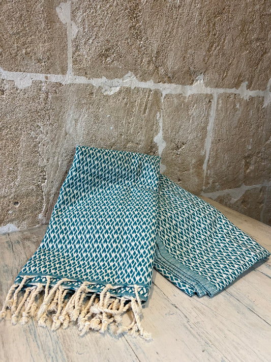 Strandtuch – Türkis & Weiß (200 × 100 cm) - Majovida Islas Baleares S.L.