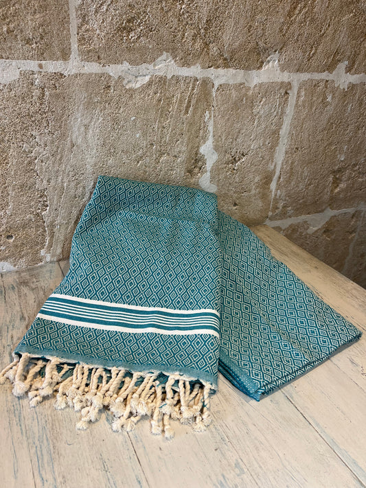 Strandtuch – Türkis & Weiß gestreift (200 × 100 cm) - Majovida Islas Baleares S.L.