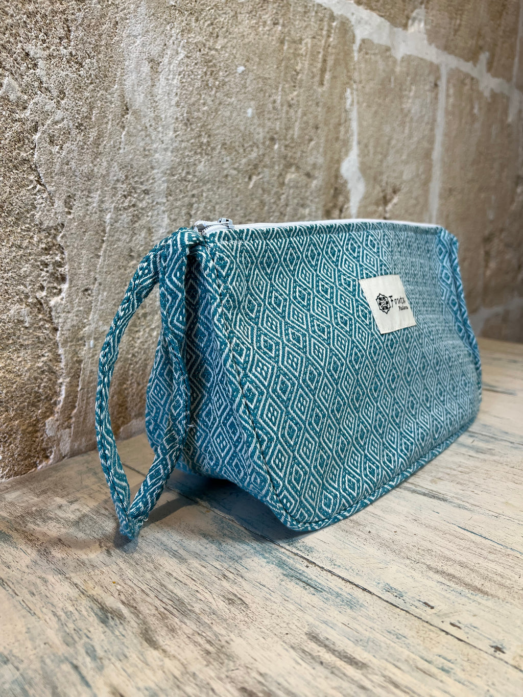 Kosmetiktasche & Strand-Case türkis – Fouta-Design mit wasserabweisendem Innenfutter - Majovida Islas Baleares S.L.
