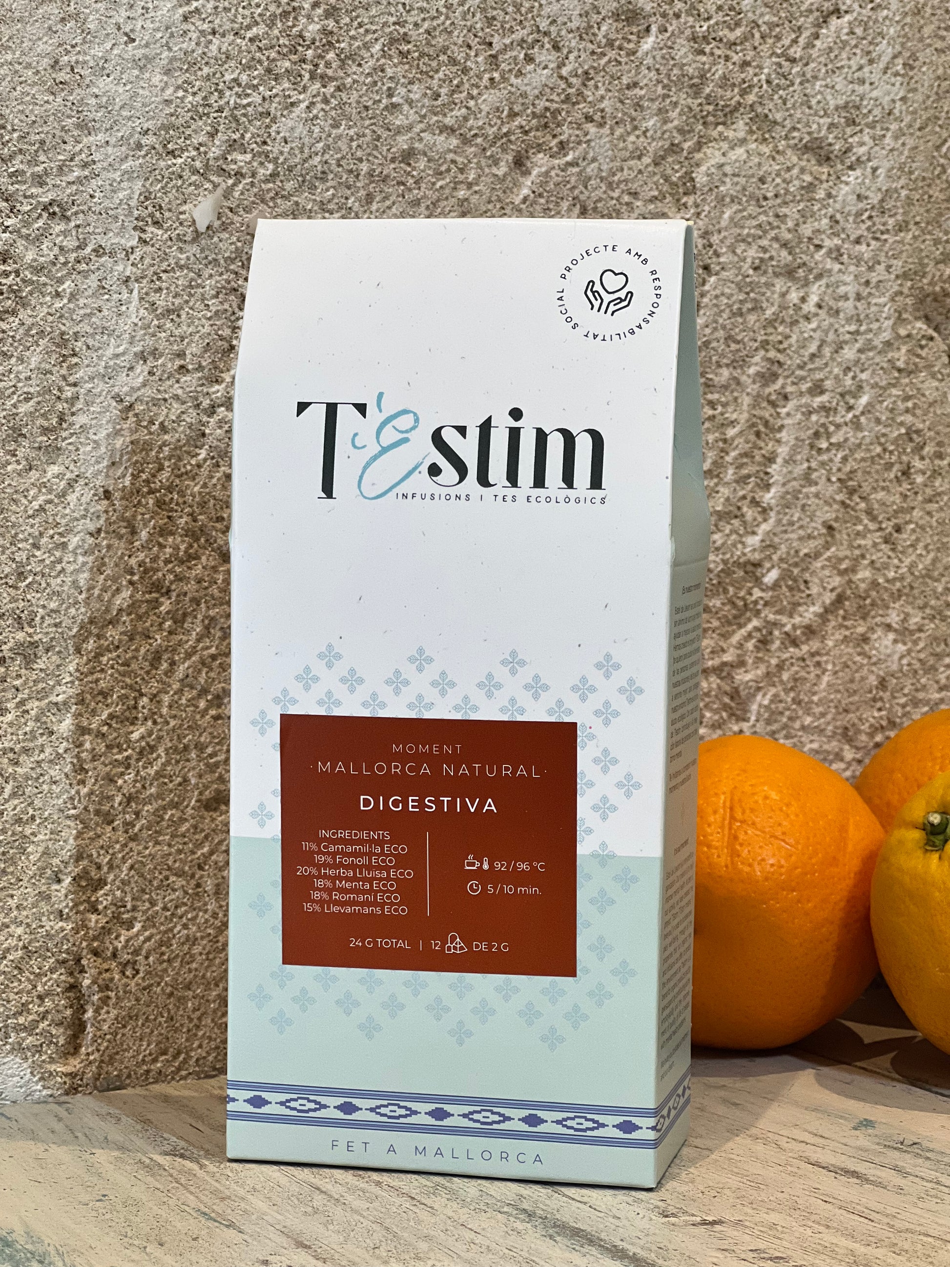 Verpackung Verdauungstee von T’Estim Vorderseite, Majovida Islas Baleares SL