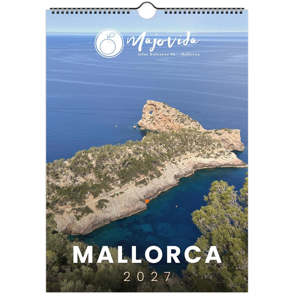 Wandkalender Mallorca 2027 – Titelseite mit Majovida Logo
